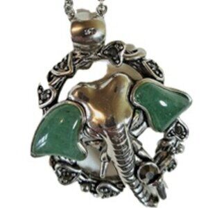 Sterling Silver Aventurine Elephant/Ganesha Necklace